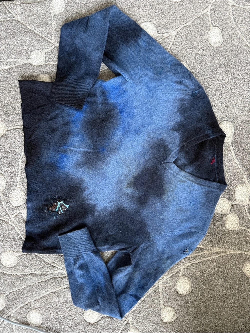 Galadriel Mattei One of a Kind Blue Tie-Dye V-Neck Sweater, XS